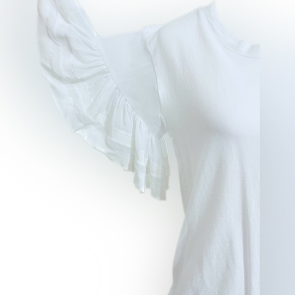 Vanessa Virginia/ Anthropologie white flutter sleeve top, sz M - Picture 7 of 9